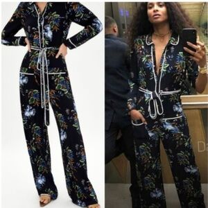 SOLD! Zara Woman Womens Long Sleeve V-neck Button Bird Floral Jumpsuit